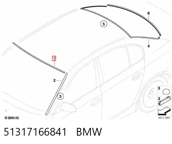 Moldura superior del parabrisas 51317166841 BMW