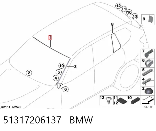 Moldura superior del parabrisas 51317206137 BMW