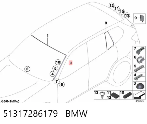 Moldura izquierda del parabrisas 51317286179 BMW