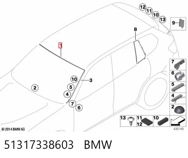 Moldura superior del parabrisas 51317338603 BMW