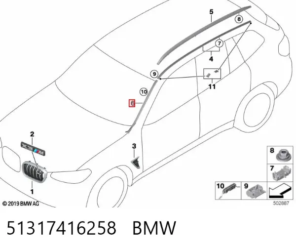 Moldura derecha del parabrisas 51317416258 BMW