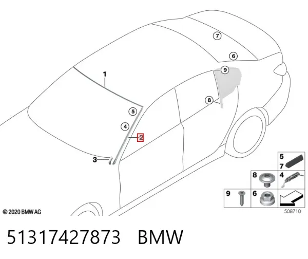 Moldura izquierda del parabrisas 51317427873 BMW
