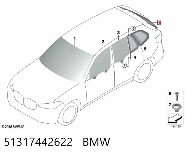 Cristal de el maletero, 3/5 puertas traseras (trastes) 51317442622 BMW