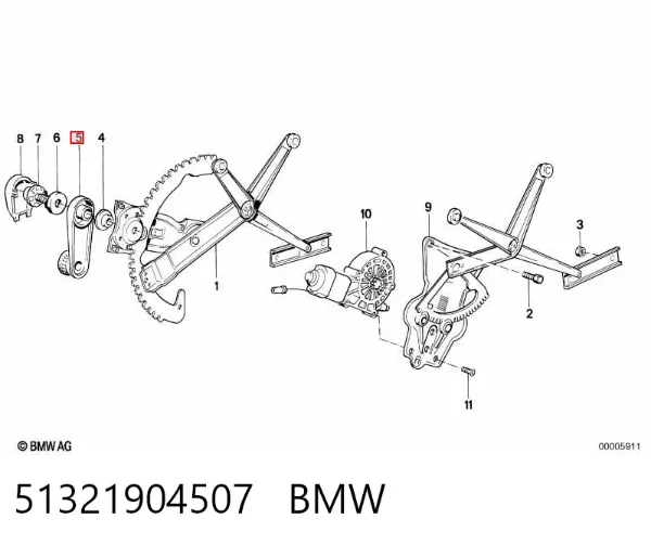 Manivela de elevalunas de puerta delantera 51321904507 BMW