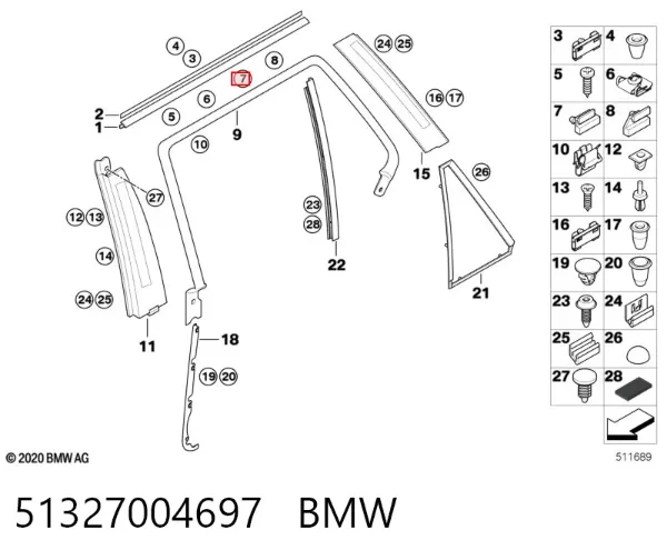 Clip de fijación del guardabarros delantero 51327004697 BMW