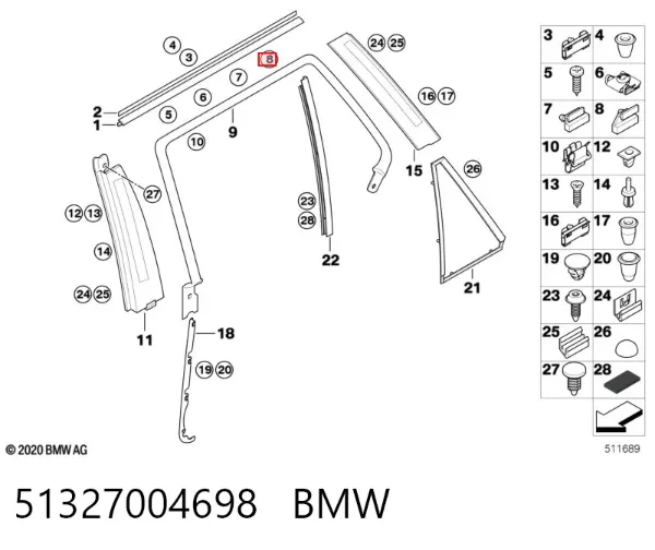 Clip de fijación del guardabarros delantero 51327004698 BMW