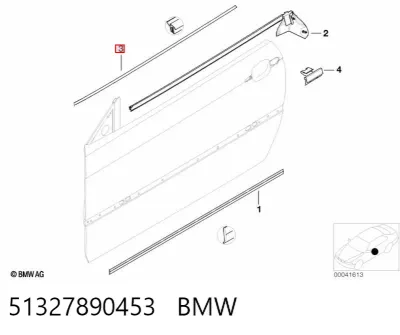 Moldura de cristal de la puerta trasera izquierda BMW 51327890453