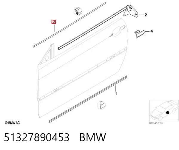 Moldura de cristal de la puerta trasera izquierda 51327890453 BMW