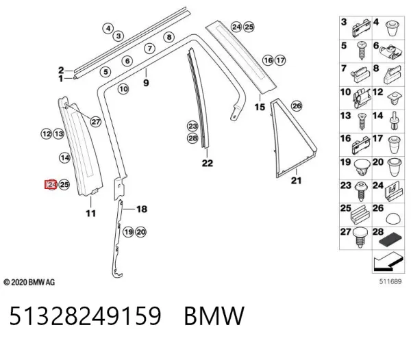 Clip de fijación del guardabarros delantero 51328249159 BMW