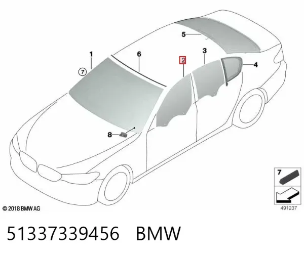 Cristal de puerta delantera derecha 51337339456 BMW