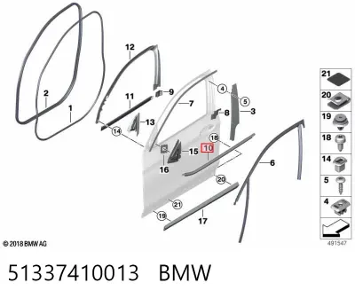 Moldura de cristal de la puerta delantera izquierda BMW 51337410013