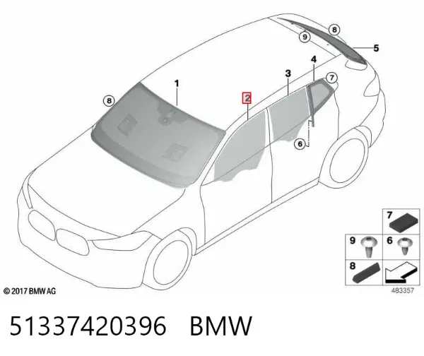 Cristal de puerta delantera derecha 51337420396 BMW
