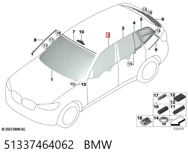 Cristal de puerta delantera derecha 51337464062 BMW