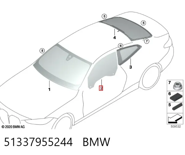 Cristal de puerta delantera derecha 51337955244 BMW
