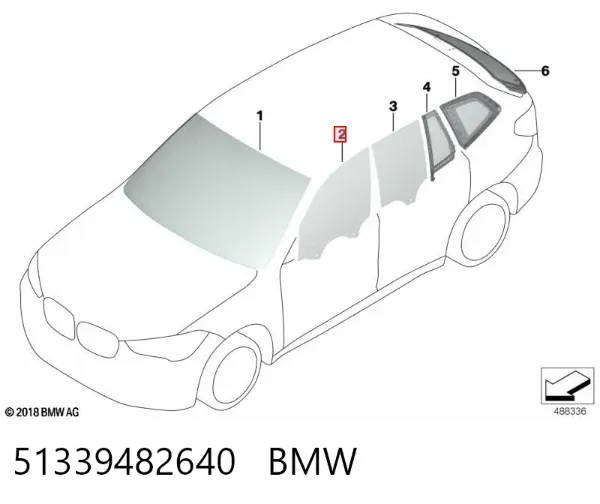 Cristal de puerta delantera derecha 51339482640 BMW