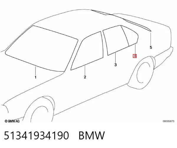 Cristal de la ventanilla fija de la puerta trasera derecha 51341934190 BMW