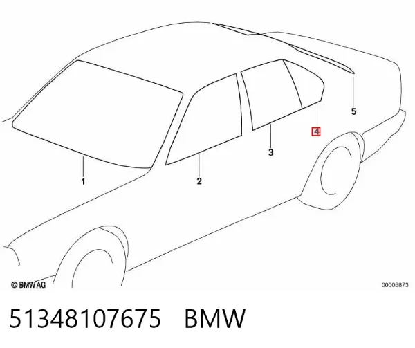 Cristal de la ventanilla fija de la puerta trasera izquierda 51348107675 BMW
