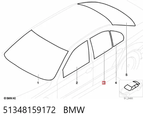 Cristal de puerta trasera derecha 51348159172 BMW