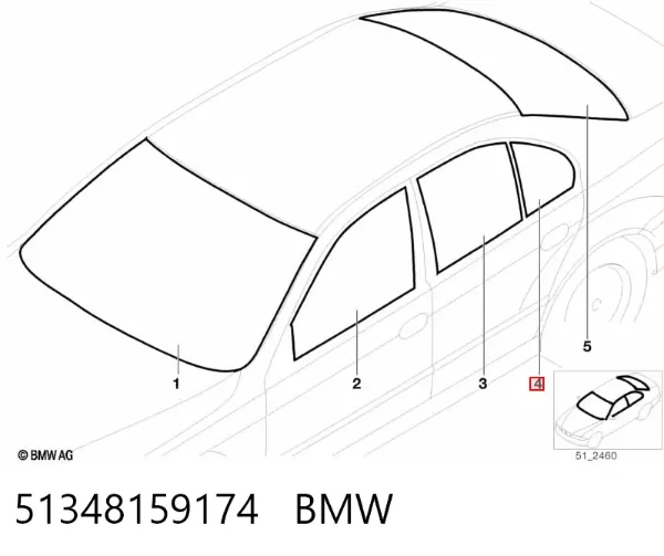 Cristal de la ventanilla fija de la puerta trasera derecha 51348159174 BMW