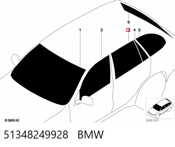 Cristal de puerta trasera derecha 51348249928 BMW