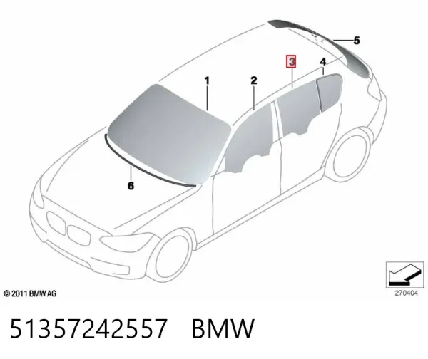Cristal de puerta trasera izquierda 51357242557 BMW