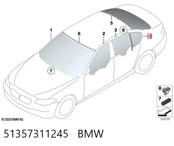 Cristal de la ventanilla fija de la puerta trasera izquierda 51357311245 BMW