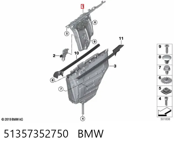 Mecanismo de elevalunas de la puerta trasera derecha 51357352750 BMW