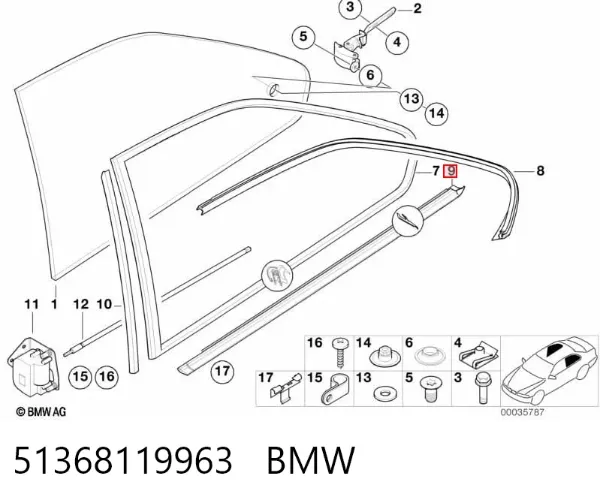 Guardabarros interior izquierdo trasero 51368119963 BMW