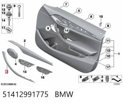 Moldura de manija interior de puerta delantera izquierda BMW 51412991775