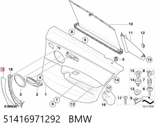 Revestimiento de la manija interior de la puerta trasera derecha 51416971292 BMW