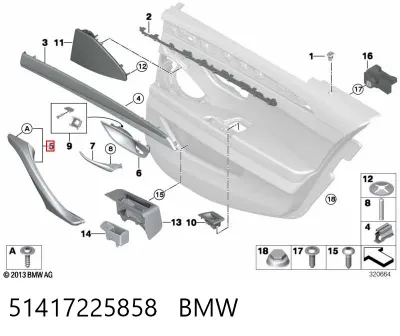 Manija exterior derecha de puerta delantera BMW 51417225858