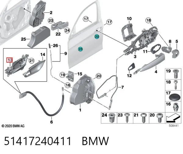Manija interior izquierda delantera/trasera de puerta 51417240411 BMW