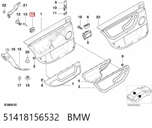 Manija interior de puerta delantera 51418156532 BMW