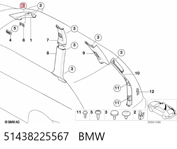 Clip de fijación del guardabarros delantero 51438225567 BMW