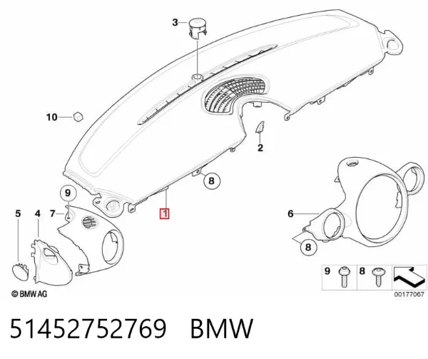 Parte superior del panel de instrumentos 51452752769 BMW