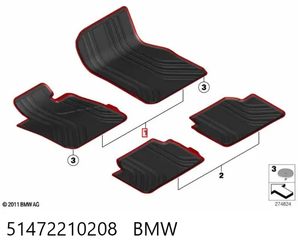 Juego de alfombrillas delanteras, 2 piezas 51472210208 BMW