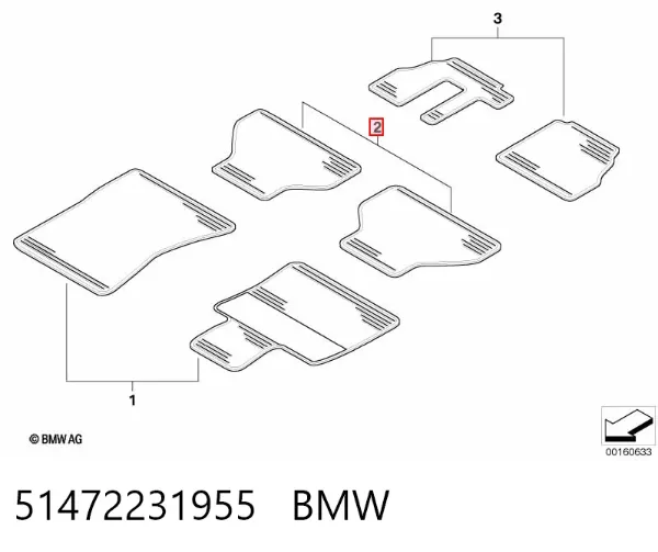 Juego de alfombrillas traseras, 2 piezas 51472231955 BMW