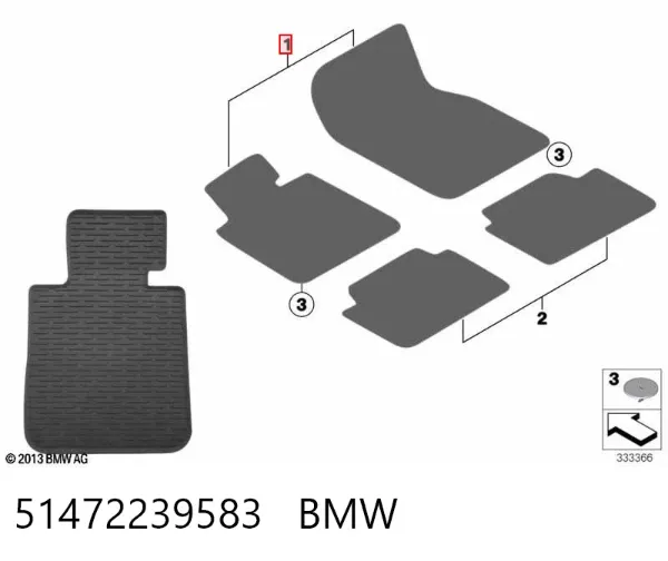 Juego de alfombrillas delanteras, 2 piezas 51472239583 BMW