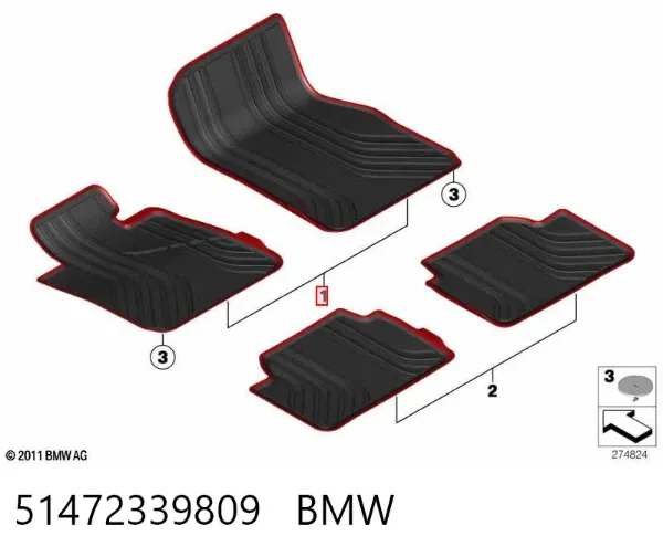 Juego de alfombrillas delanteras, 2 piezas 51472339809 BMW