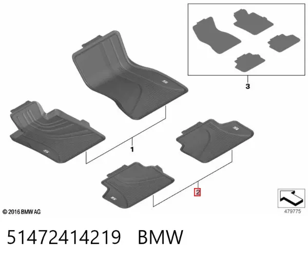 Juego de alfombrillas traseras, 2 piezas 51472414219 BMW