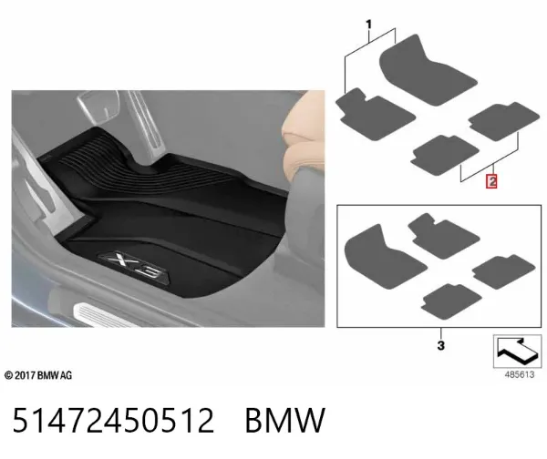 Juego de alfombrillas traseras, 2 piezas 51472450512 BMW