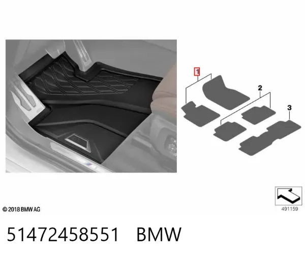 Juego de alfombrillas delanteras, 2 piezas 51472458551 BMW