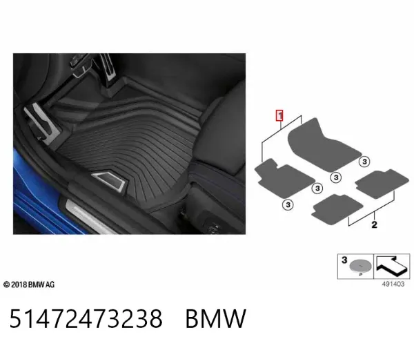 Juego de alfombrillas delanteras, 2 piezas 51472473238 BMW