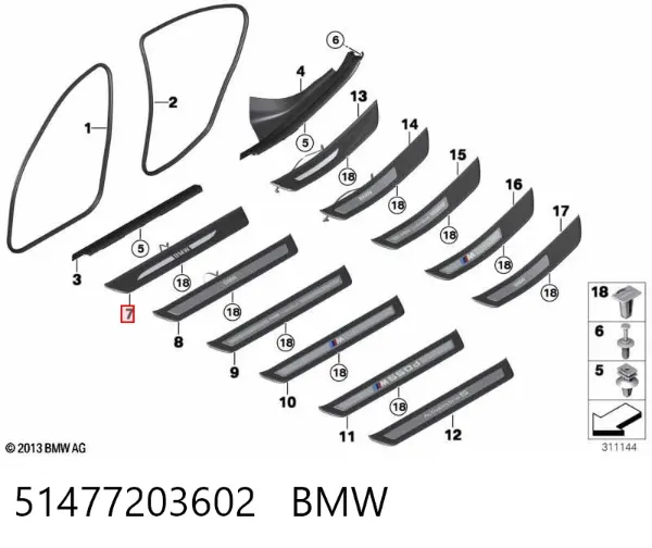 Moldura interior derecha del umbral de la puerta 51477203602 BMW