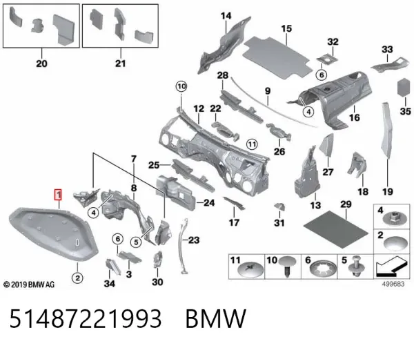 Aislamiento del Capó 51487221993 BMW