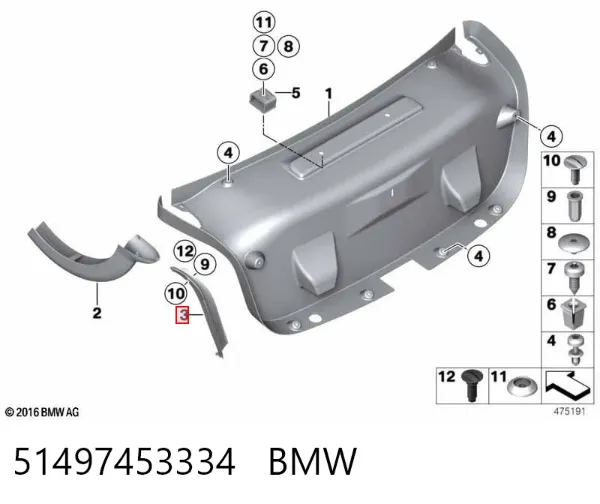 Cubierta de canaleta de desagüe trasera derecha 51497453334 BMW