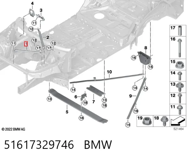 Barra de refuerzo de torretas delanteras derecha 51617329746 BMW