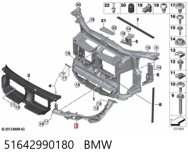 Soporte de fijación del faro delantero derecho 51642990180 BMW