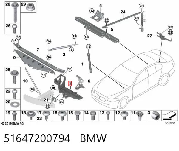 Soporte de fijación del faro delantero derecho 51647200794 BMW