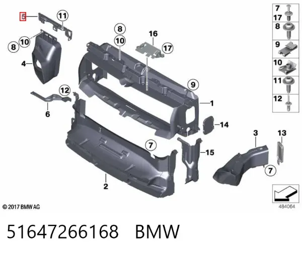 Soporte superior derecho del radiador 51647266168 BMW